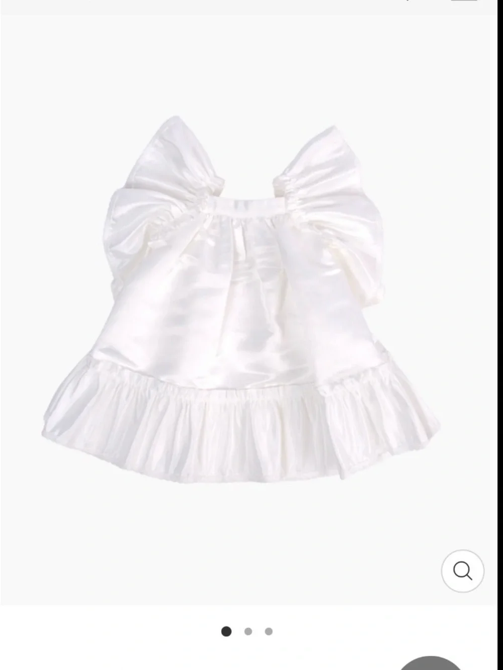 Alessi White Satin Puff-Sleeve Ruffle Hem Girls Dress